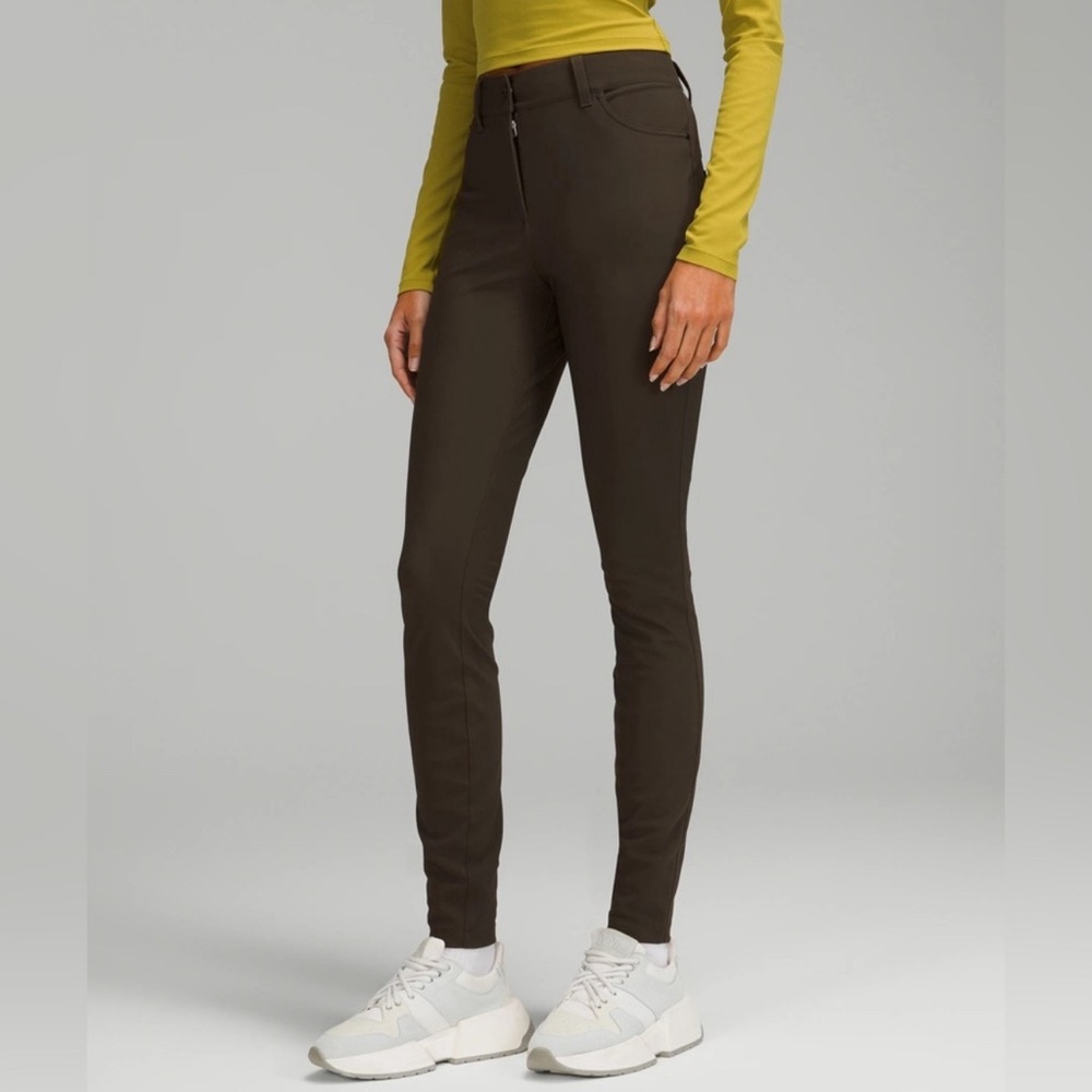 Lululemon City Sleek Slim Fit 5 pocket High Rise Pants in dark olive